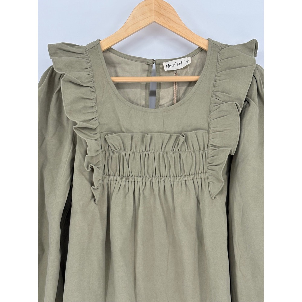 Very J New In Ruffle Smocked Blouse Womens Large Olive Green Long Sleeve Boho - Picture 10 of 14